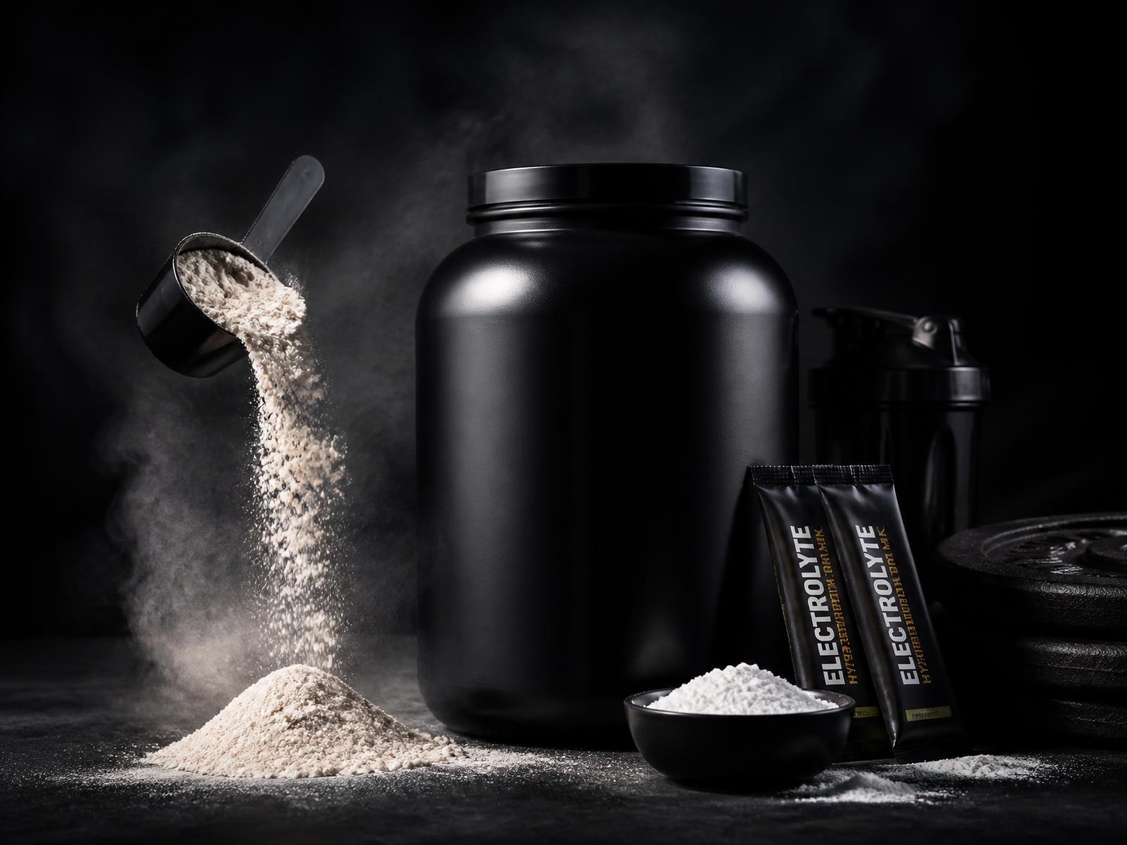Protein powder, scoop and stick packs
